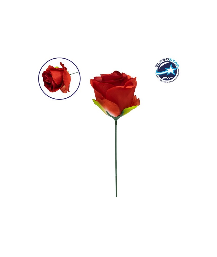 GloboStar® 09076 Τεχνητό Φυτό Διακοσμητικό Τριαντάφυλλο Κόκκινο M8cm x Υ20cm Π8cm